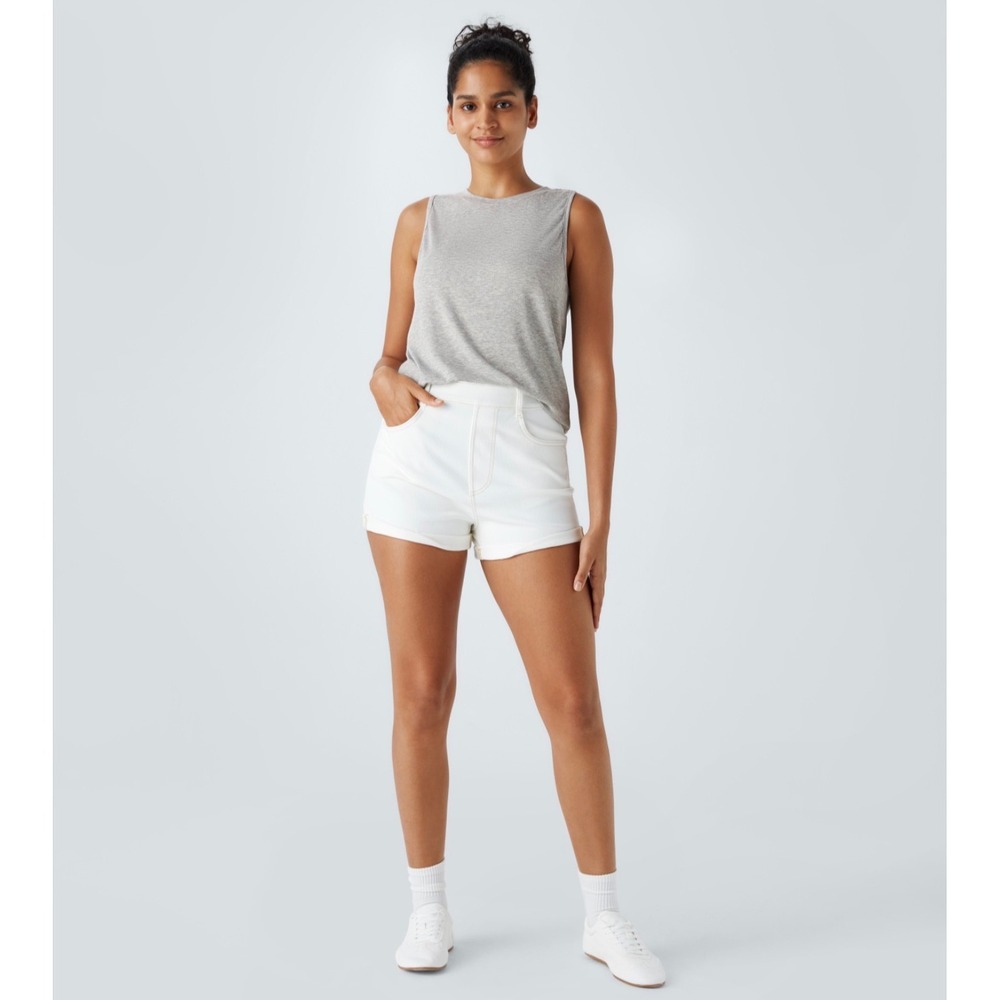 Halara Womens Ribbed Round Neck Basic Casual Tank Top Gray Medium NEW